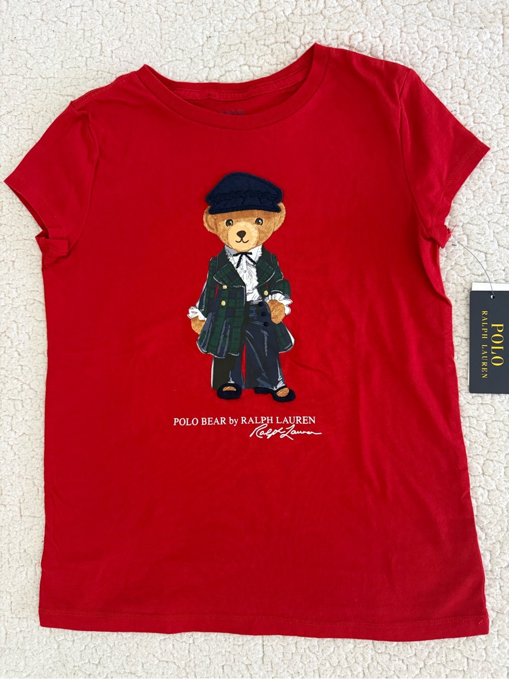 New girls Sz M 8-10 Ralph Lauren Red Polo Bear Short Sleeve shirt